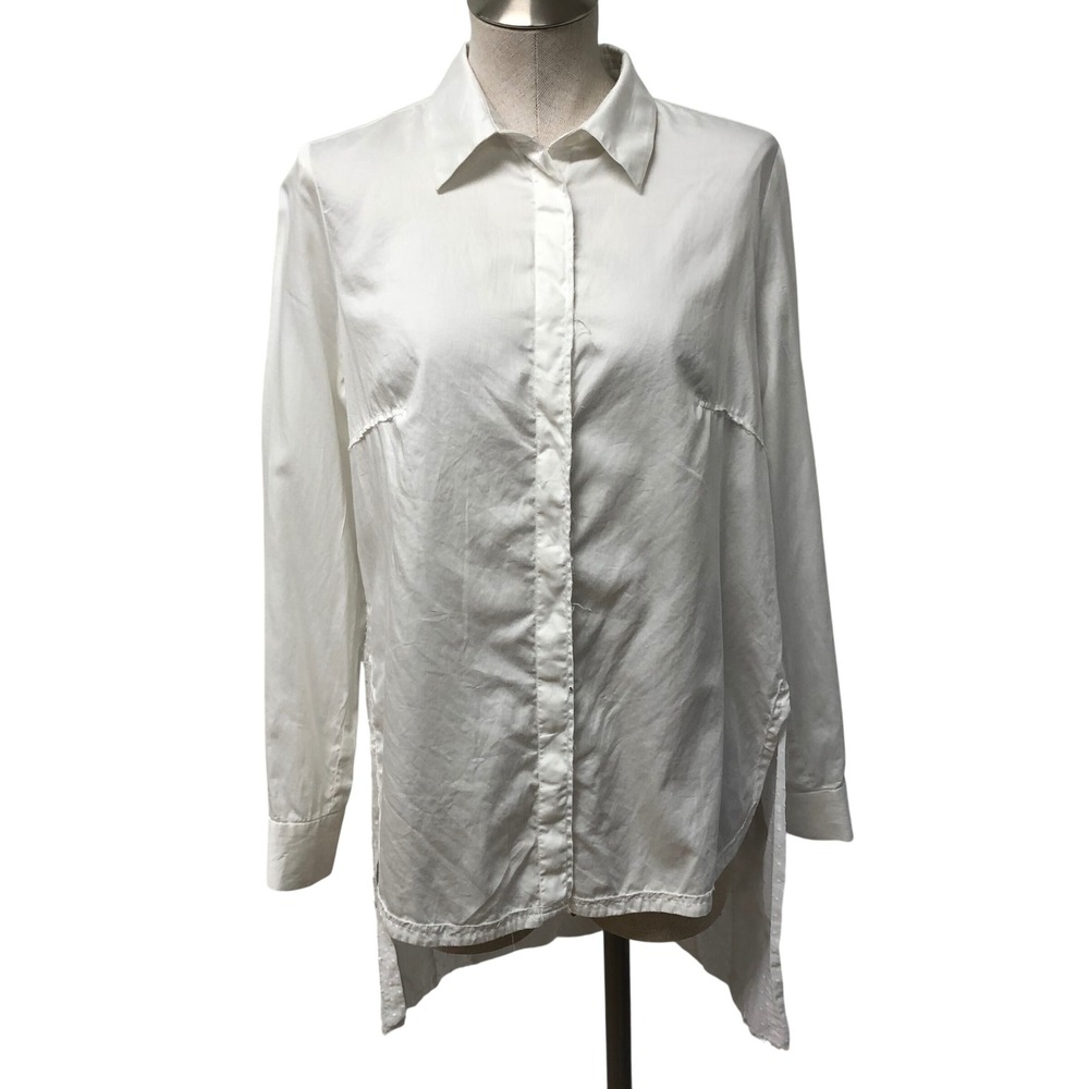 Jonathan Cohen Ikram Button Down Shirt Womens White High Low Deconstructed‎
